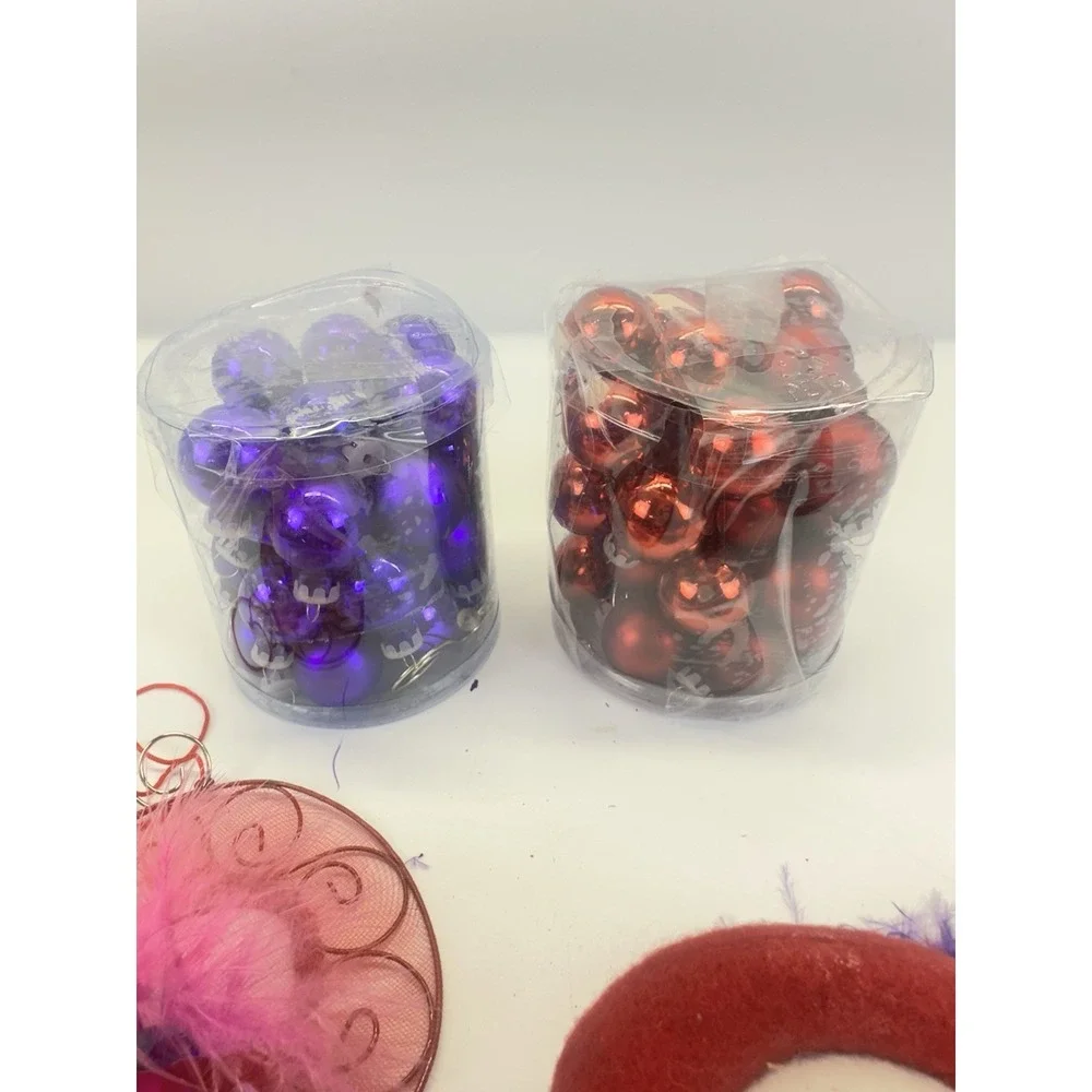 Red Hat Society 21 Ornament Lot Lighted Purple Feather Boa Holiday Decor